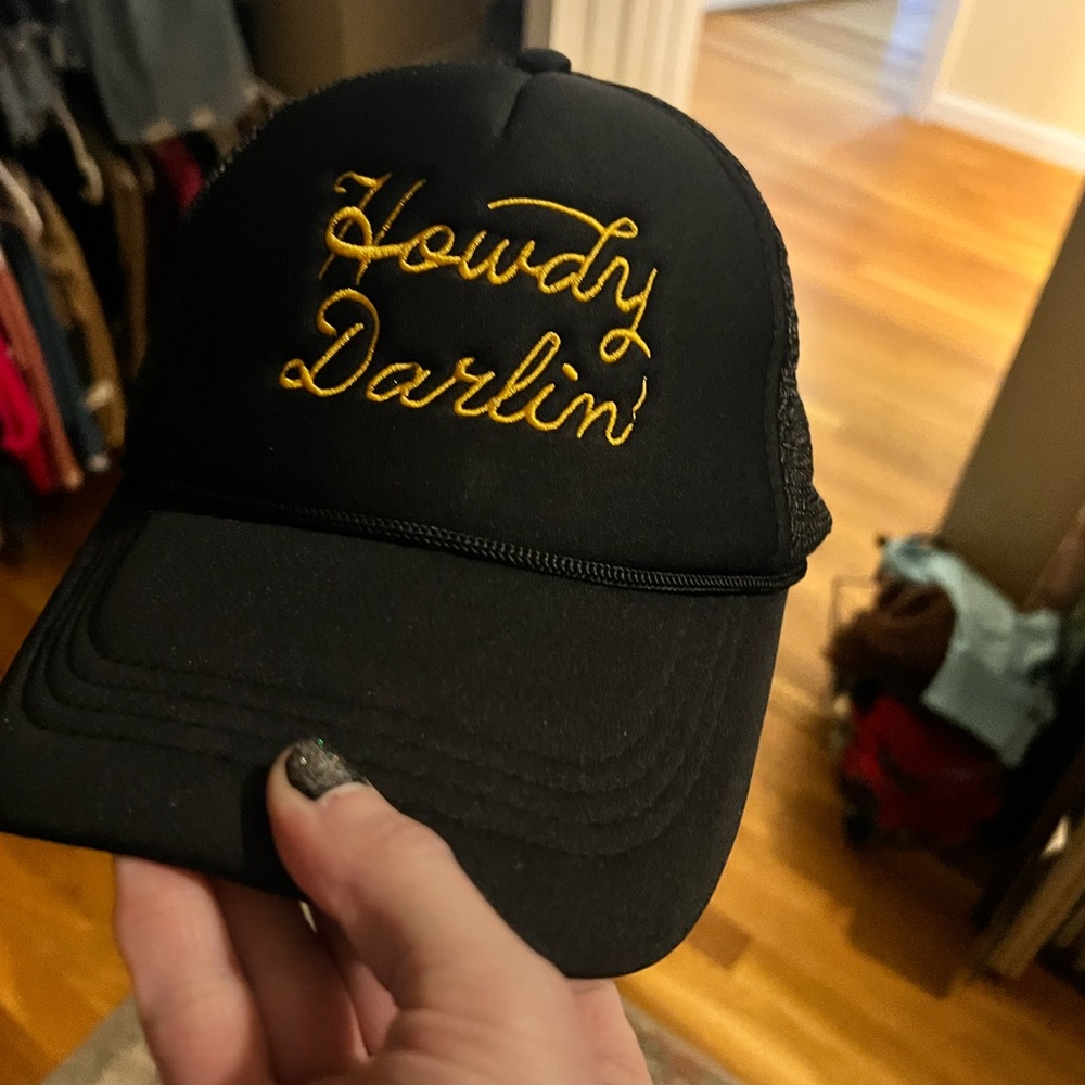 Black Trucker Hat with Gold Embroidery. Howdy 🤠 Darlin’